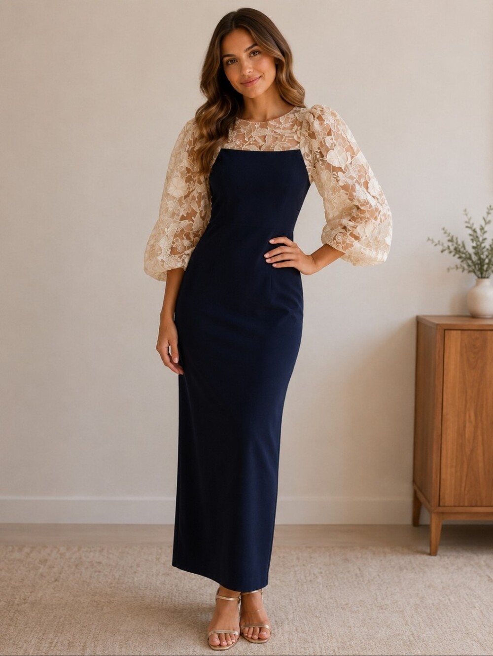 Richilene 1970s  Flora Embroidered Cut Out Evening Party Blue Dress Size Medium